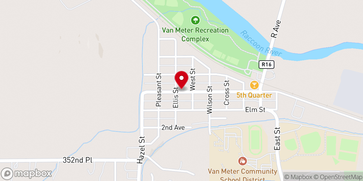 Map showing location of Van Meter Baptist Church