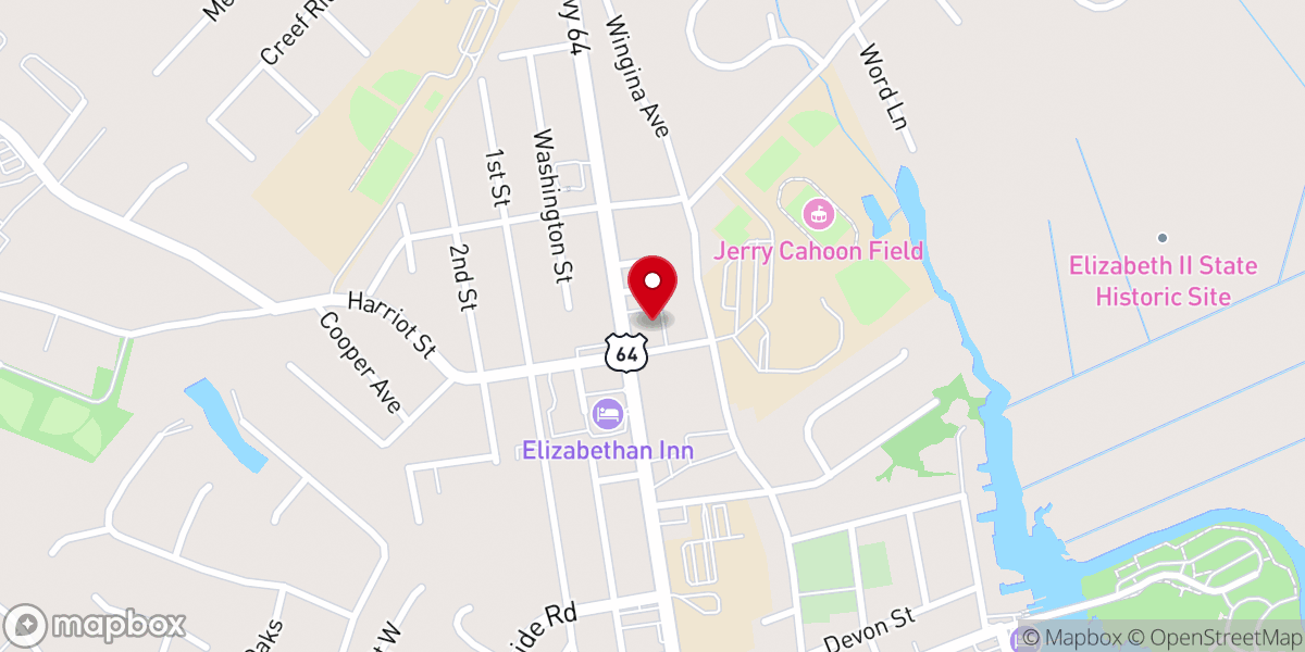 Map showing location of Roanoke Island Presbyterian