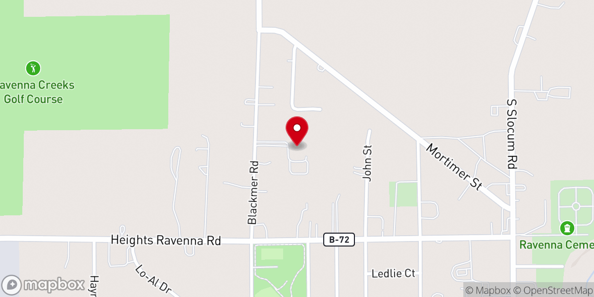 Map showing location of Ravenna Baptist Church