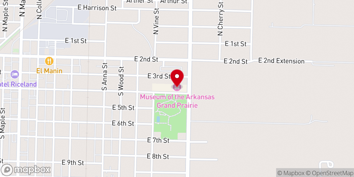 Map showing location of Museum of the Arkansas Grand Prairie