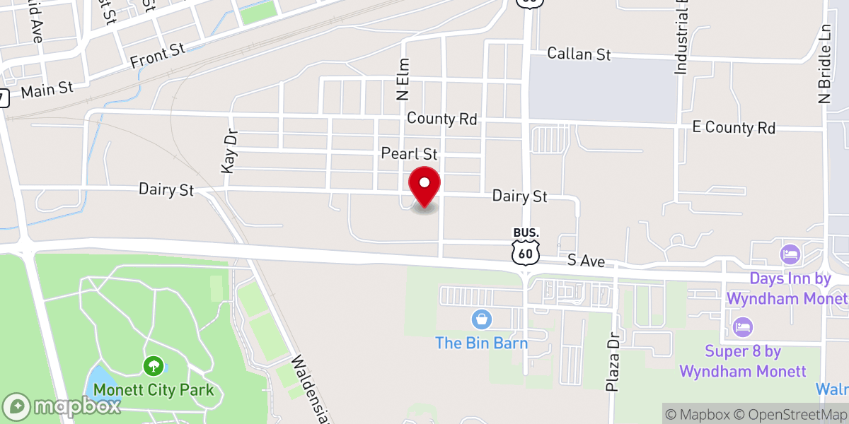 Map showing location of Pentecostal Life Center of Monett