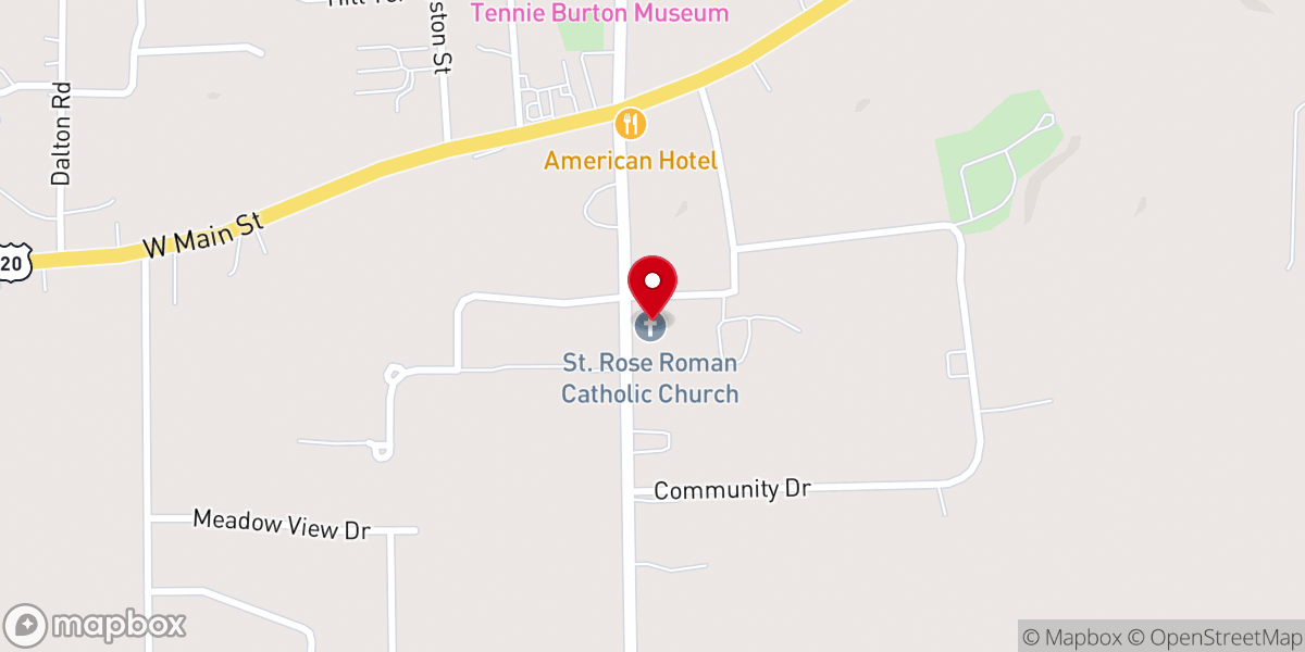 Map showing location of St Rose's Catholic Church