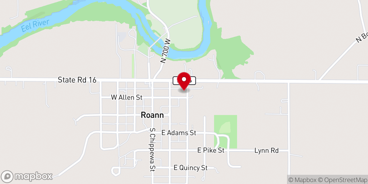 Map showing location of Roann Christian Church