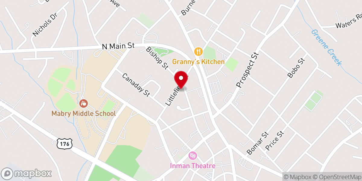 Map showing location of Inman United Methodist Church