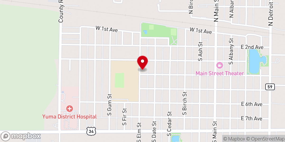 Map showing location of Yuma Methodist Church
