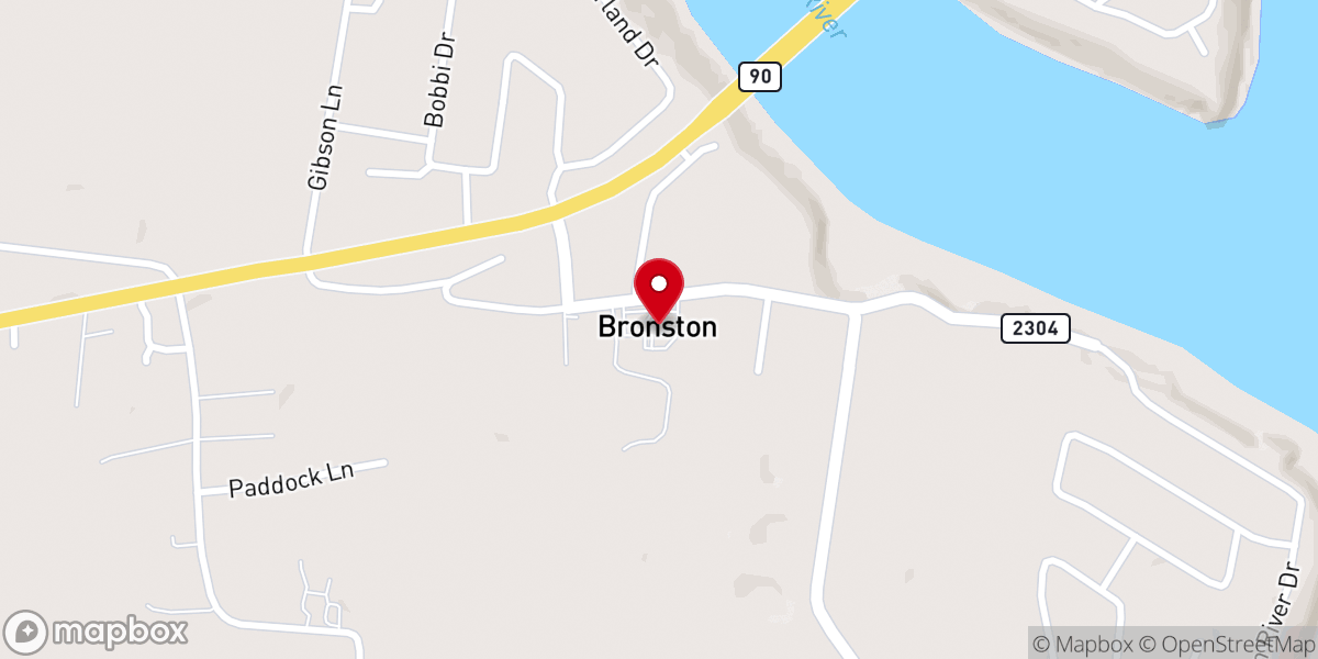 Map showing location of First Baptist Church-Bronston