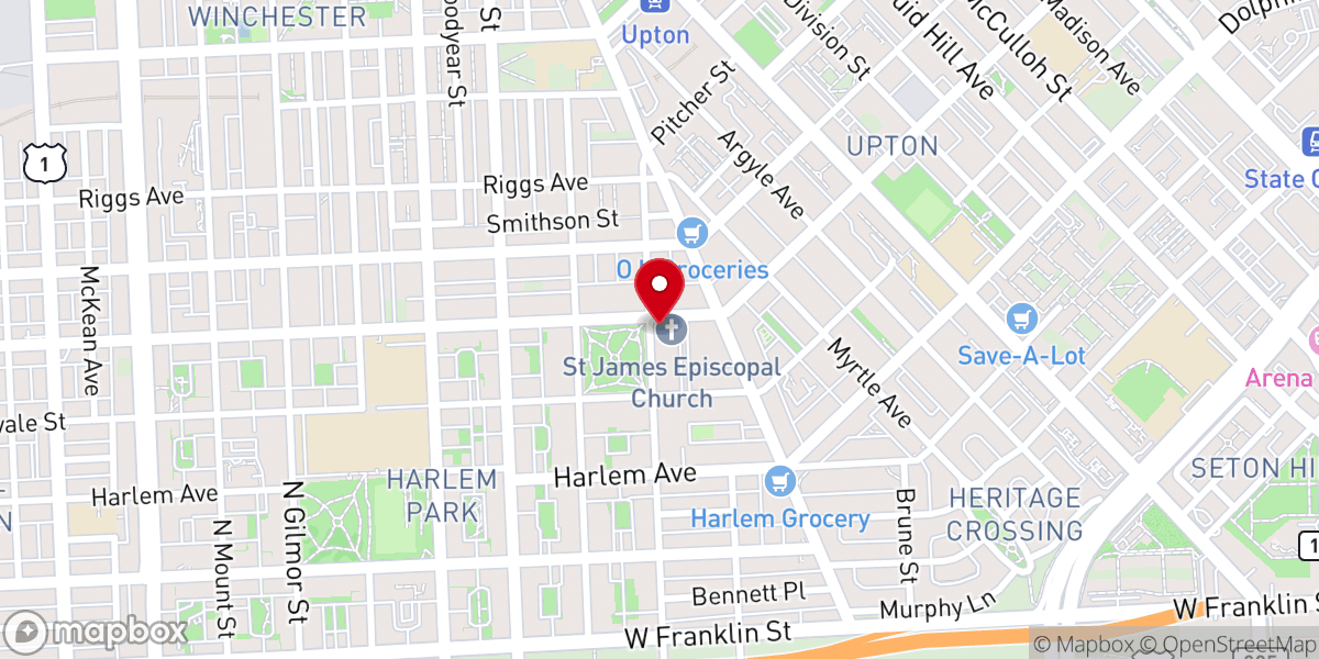 Map showing location of Saint James Church