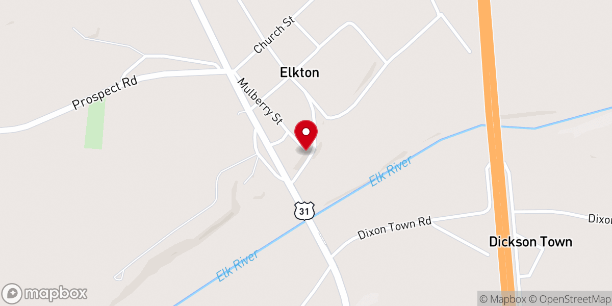 Map showing location of Elkton Cumberland Presbyterian Church