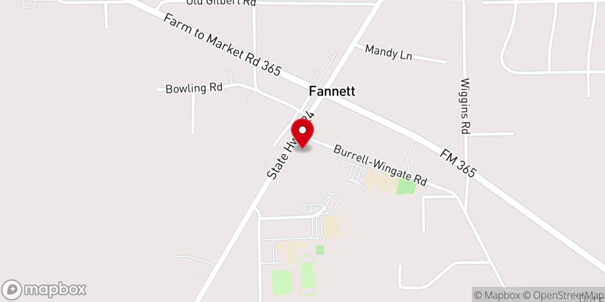 Map showing location of First Baptist Church of Fannett