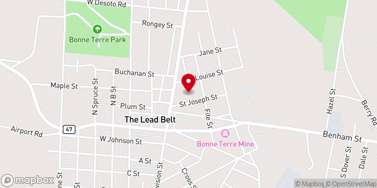 Map showing location of Bonne Terre Food Pantry