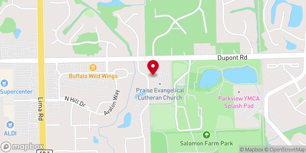 Map showing location of Praise Lutheran Church