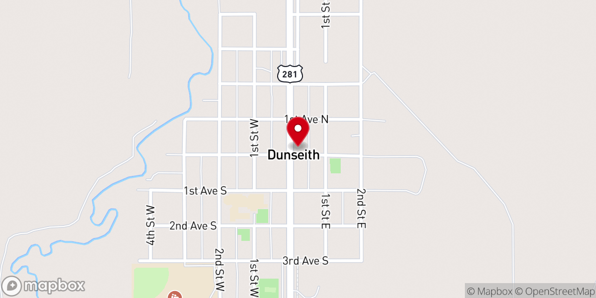 Map showing location of Dunseith Jesus Name Church