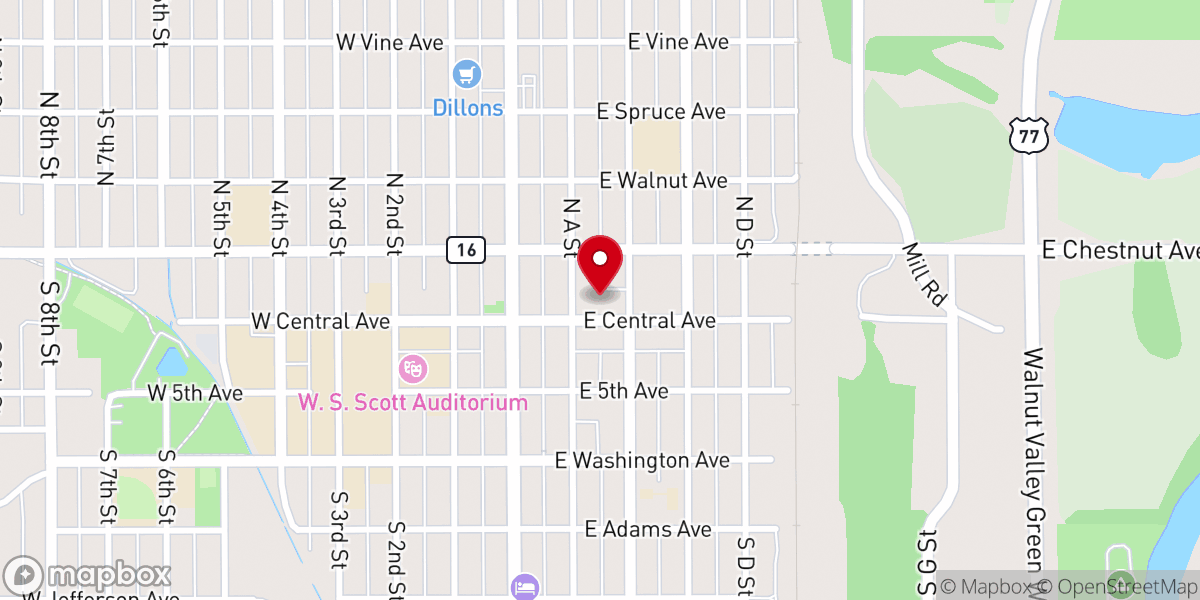 Map showing location of First Baptist Church of Arkansas City