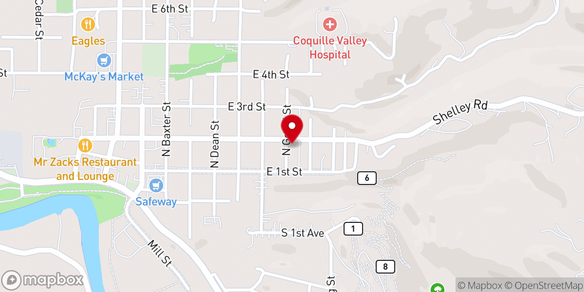 Map showing location of Coquille church of Christ
