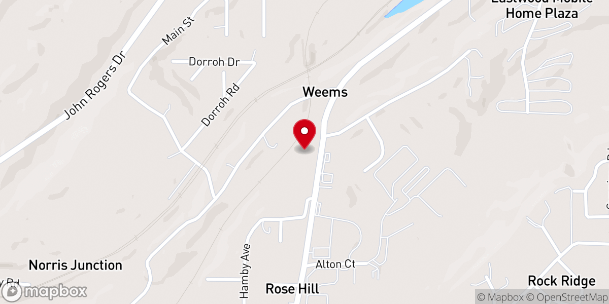 Map showing location of Rose Hill Baptist Church