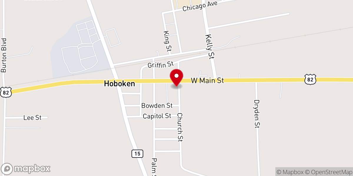 Map showing location of Hoboken Baptist Church