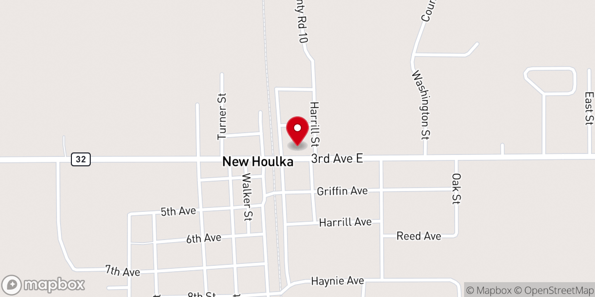 Map showing location of Houlka United Pentecostal Church