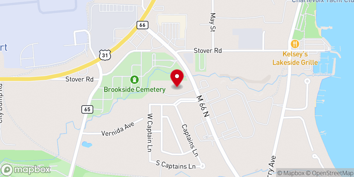 Map showing location of First Baptist Church of Charlevoix, Michigan