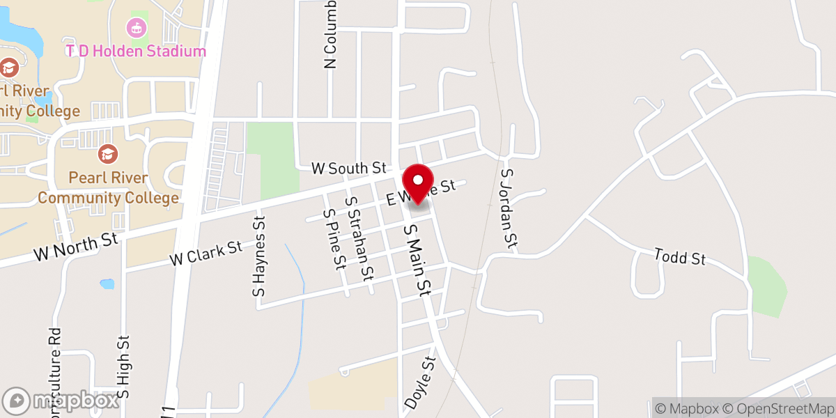 Map showing location of First Baptist Poplarville