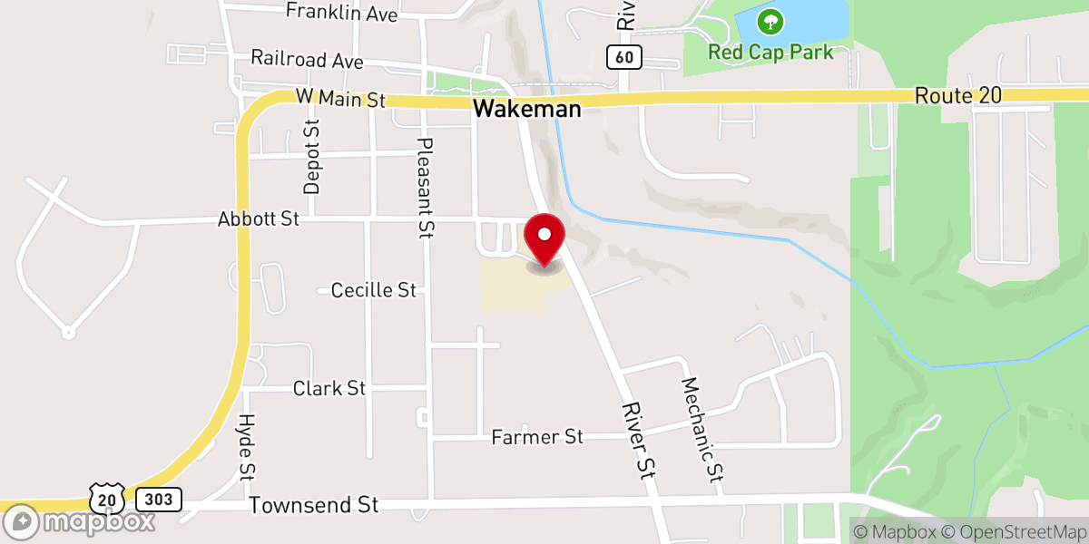 Map showing location of The Outreach Center † Wakeman Congregational Church