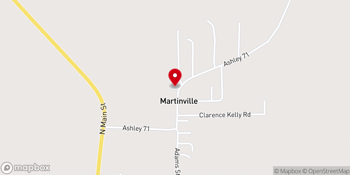Map showing location of Martinville Baptist Church