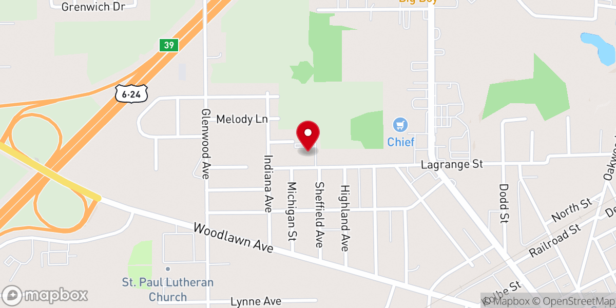 Map showing location of First Baptist Church of Napoleon