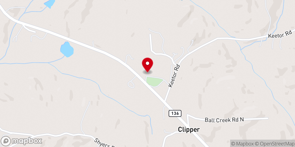 Map showing location of Ball Creek Church