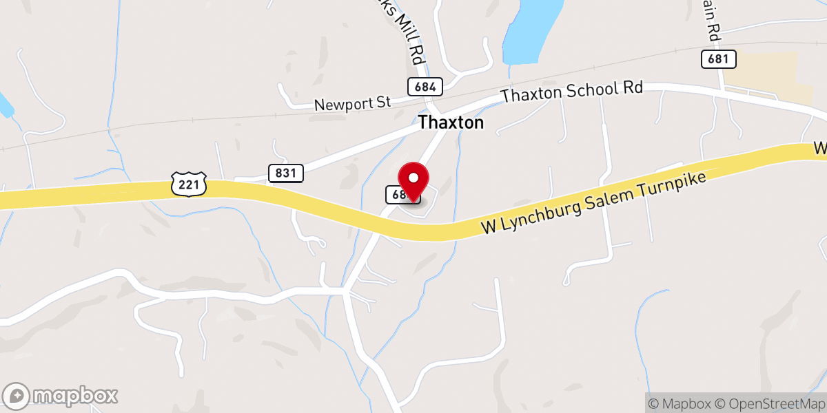 Map showing location of Thaxton Church