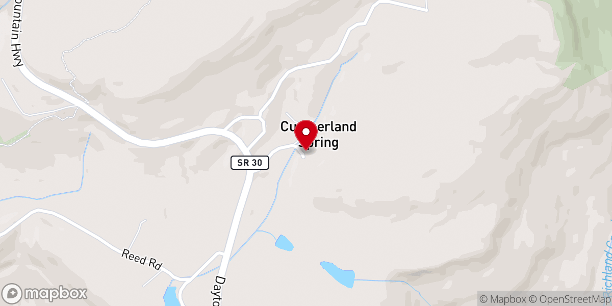 Map showing location of Cumberland Springs Bible Camp
