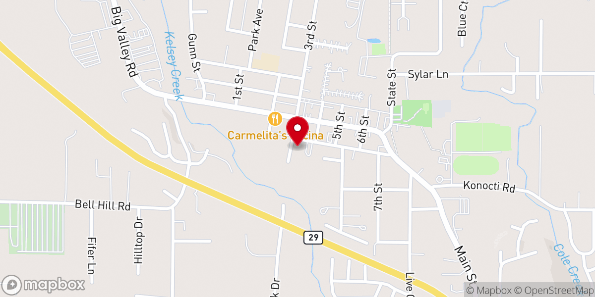 Map showing location of Kelseyville Presbyterian Church - Food Distribution Center