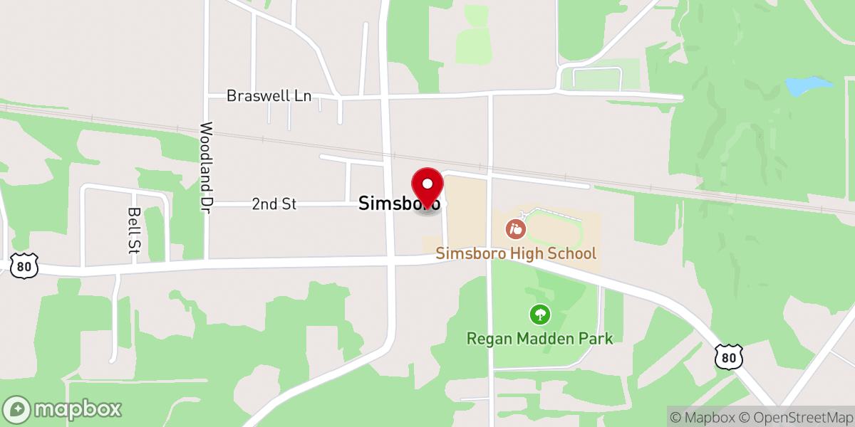 Map showing location of Simsboro First Baptist Church