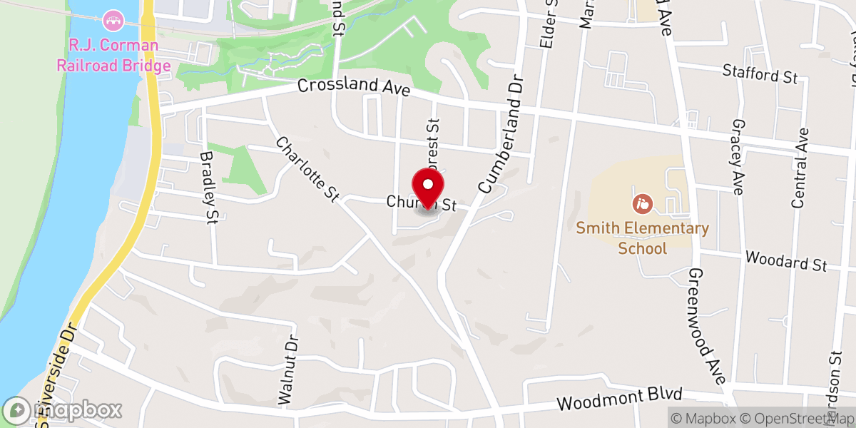 Map showing location of Forest Street United Methodist Church