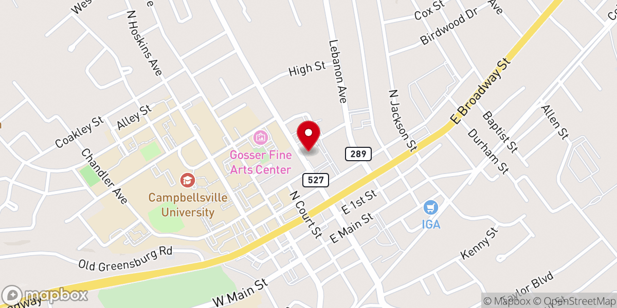 Map showing location of Campbellsville Baptist Church