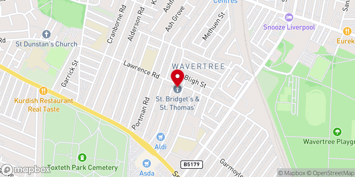 Map showing location of St Bridget & St Thomas