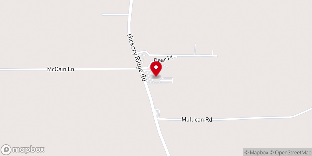 Map showing location of Hickory Ridge Baptist Church