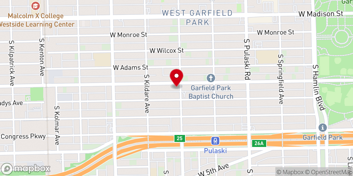 Map showing location of Alpha and Omega Missionary Baptist Church