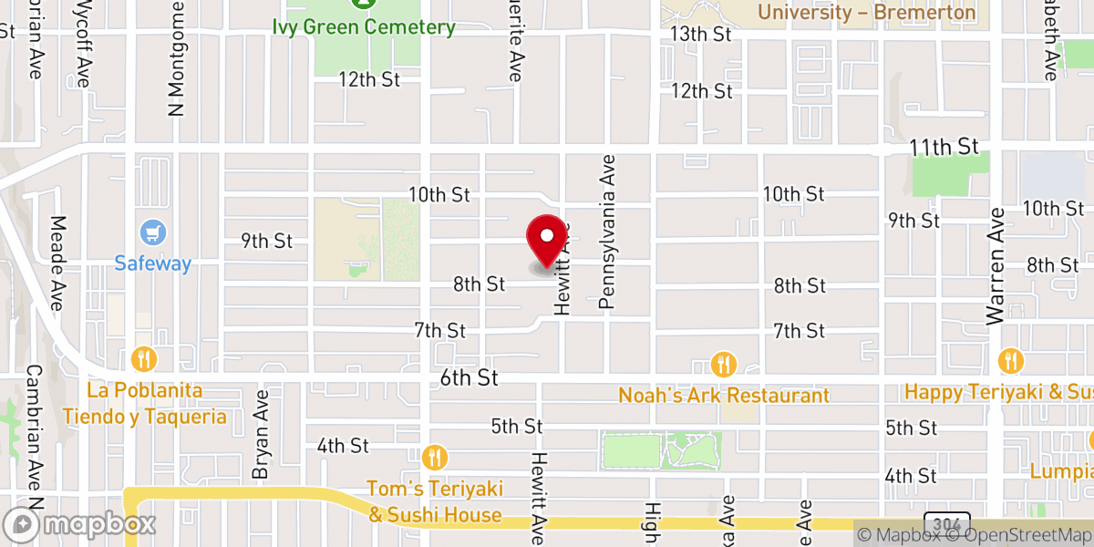 Map showing location of Jesus Name Church of Bremerton