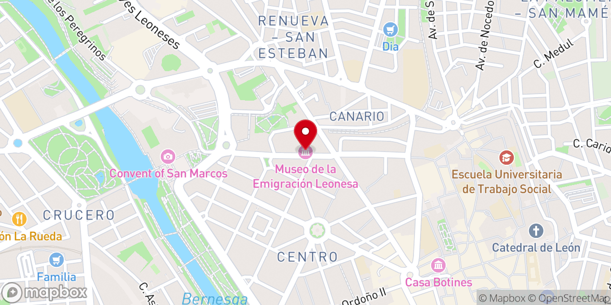 Map showing location of Museo de la Emigración Leonesa