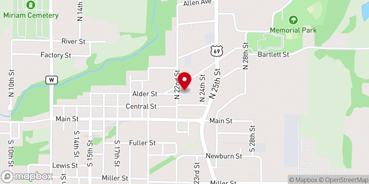Map showing location of First Baptist Church of Bethany, MO