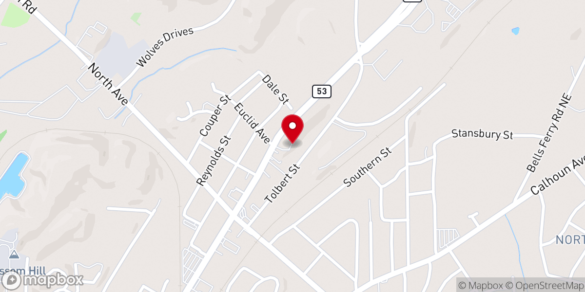 Map showing location of Hill Crest Baptist Church