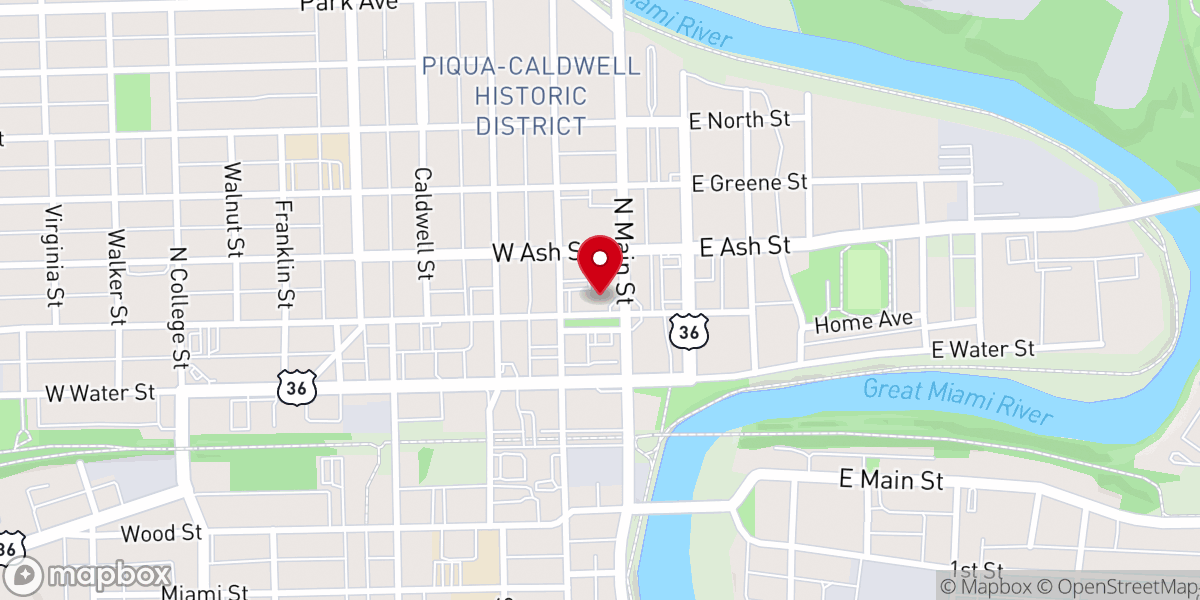Map showing location of Fort Piqua Plaza Banquet Center