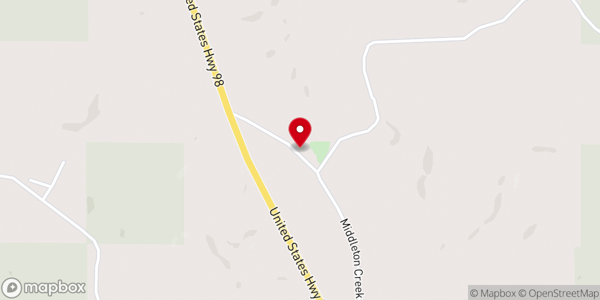 Map showing location of Middleton Creek Primitive Baptist Church