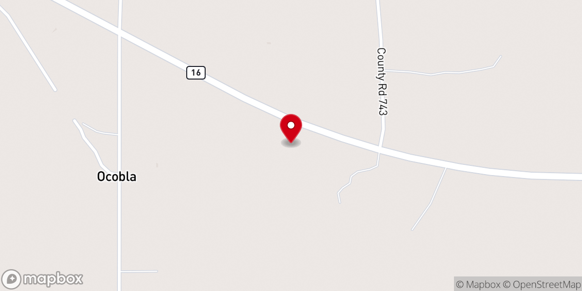 Map showing location of Ocobla Baptist Church