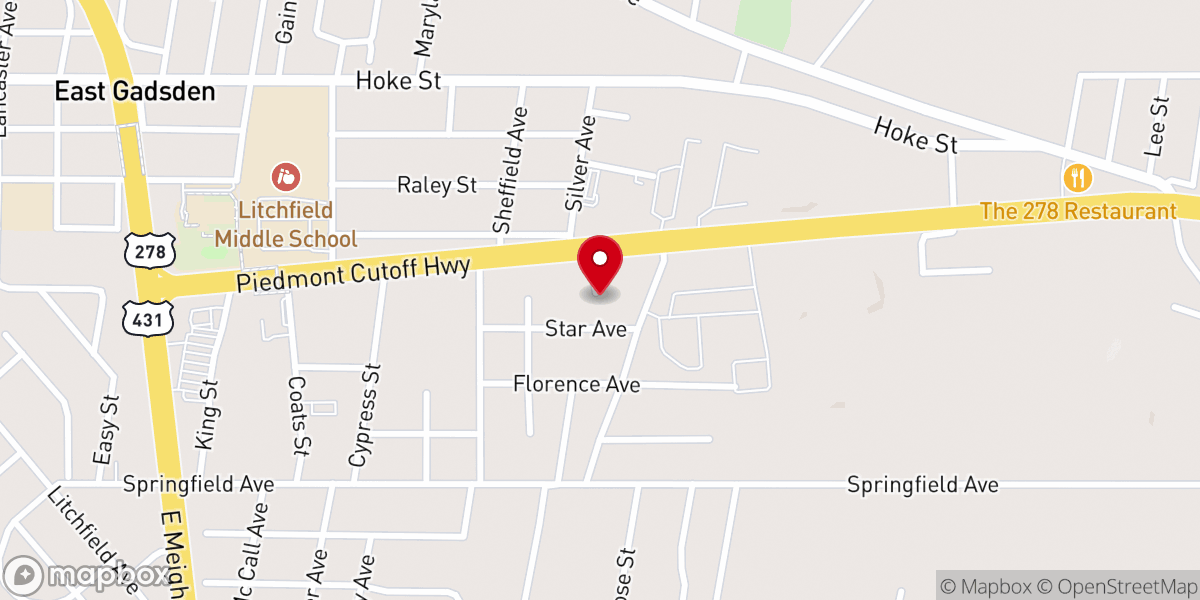 Map showing location of Piedmont Highway Church