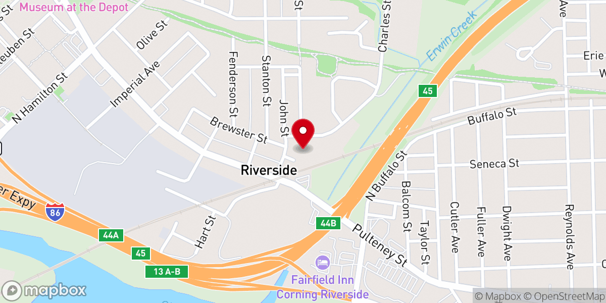 Map showing location of Hope Church Corning