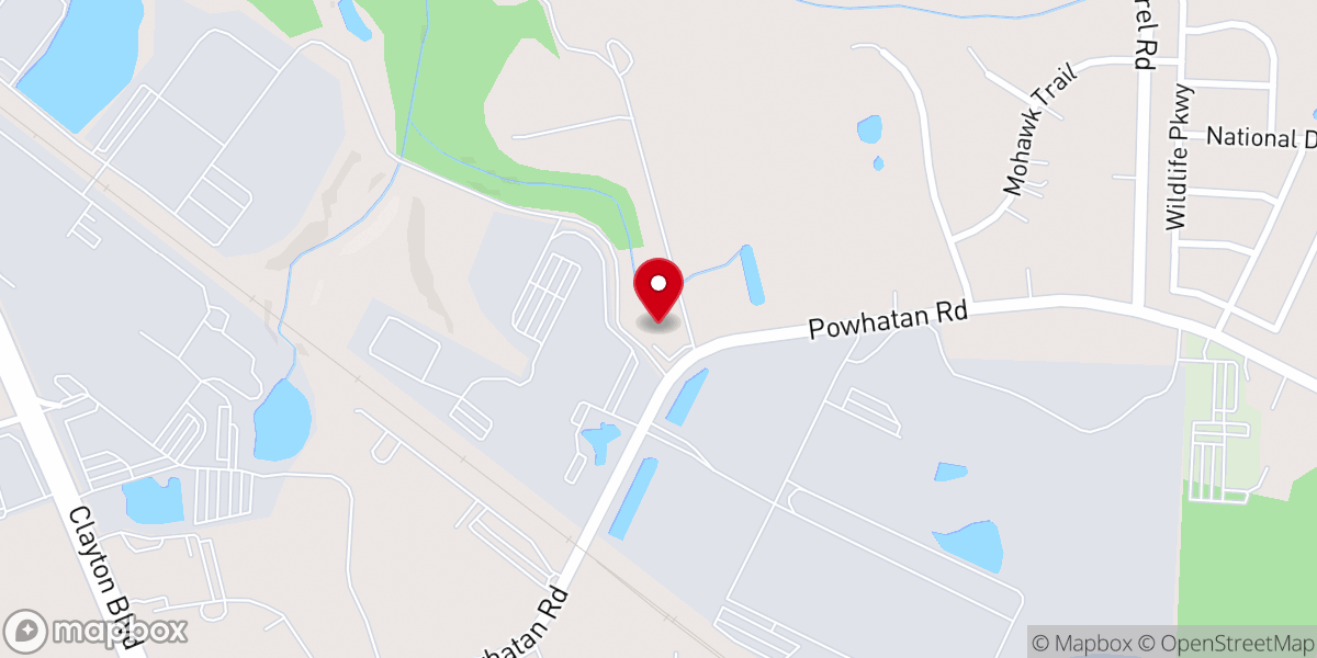 Map showing location of Powhatan Original Free Will Baptist Church