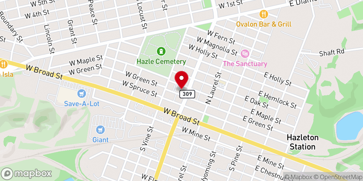 Map showing location of Hazleton City Hall