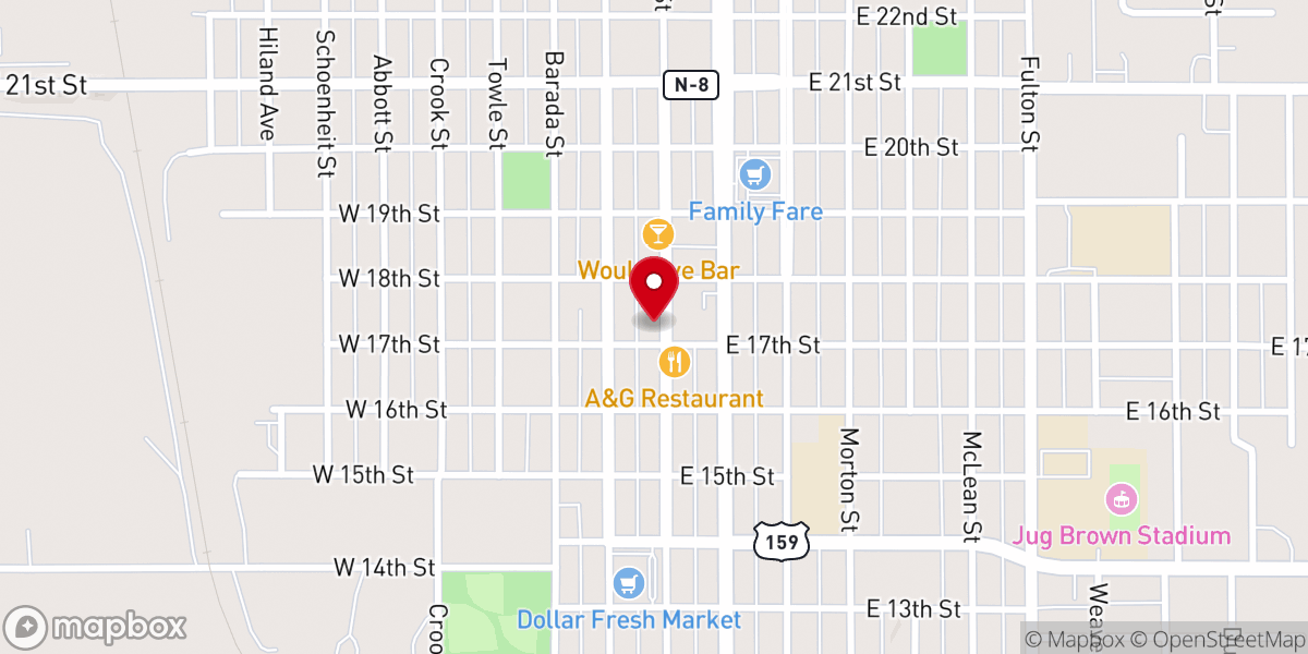 Map showing location of Falls City Area Chamber of Commerce & Main Street