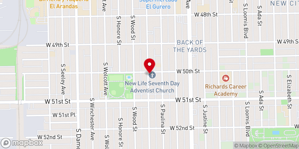 Map showing location of Chicago New Life Seventh-day Adventist Church