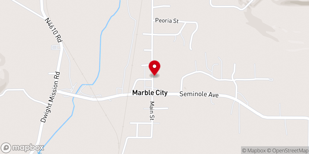 Map showing location of First Baptist Church of Marble City